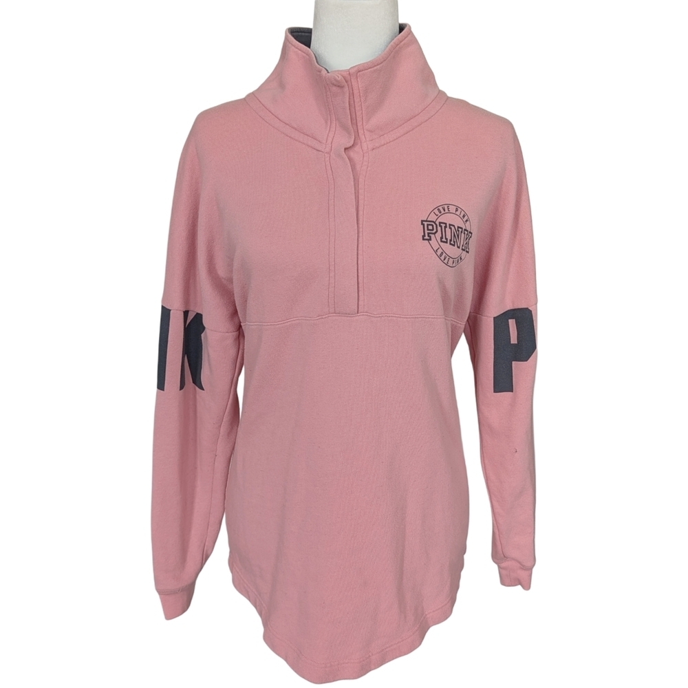 PINK Victoria's Secret Pink Black Quarter Snap Pullover Sweatshirt Size XS
